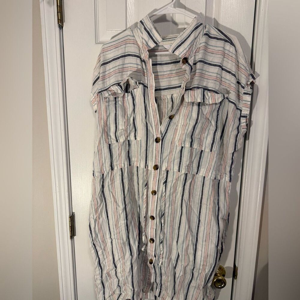 Time and Tru Women 2X Striped Button Front Tunic Dress Sleeveless